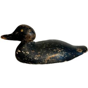 Antique Wooden Duck Decoy 14” Hand Carved Glass Eye Primitive + Weight Vintage
